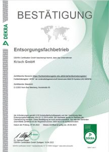 Zertifikat für Entsorgungsfachbetriebe 2022