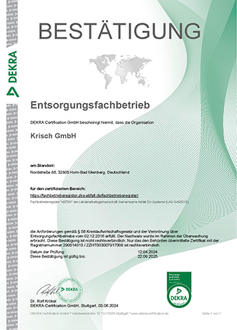 Metallhandel Krisch Überwachungszertifikat 2024